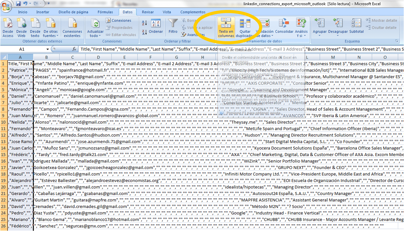 abrir csv en columnas